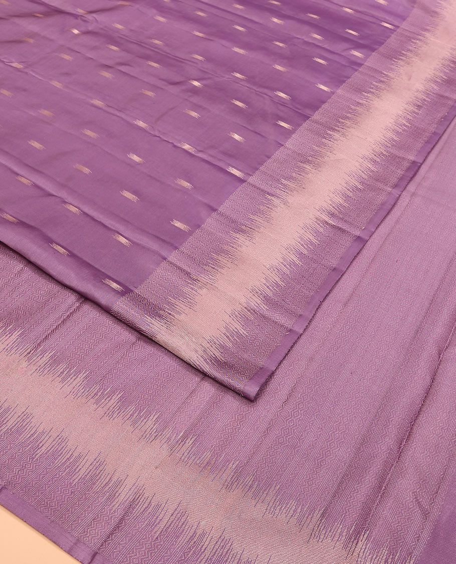 Purple zari buttas Vasundhara silk saree, self-border, and pallu of geometric designs - Image 2
