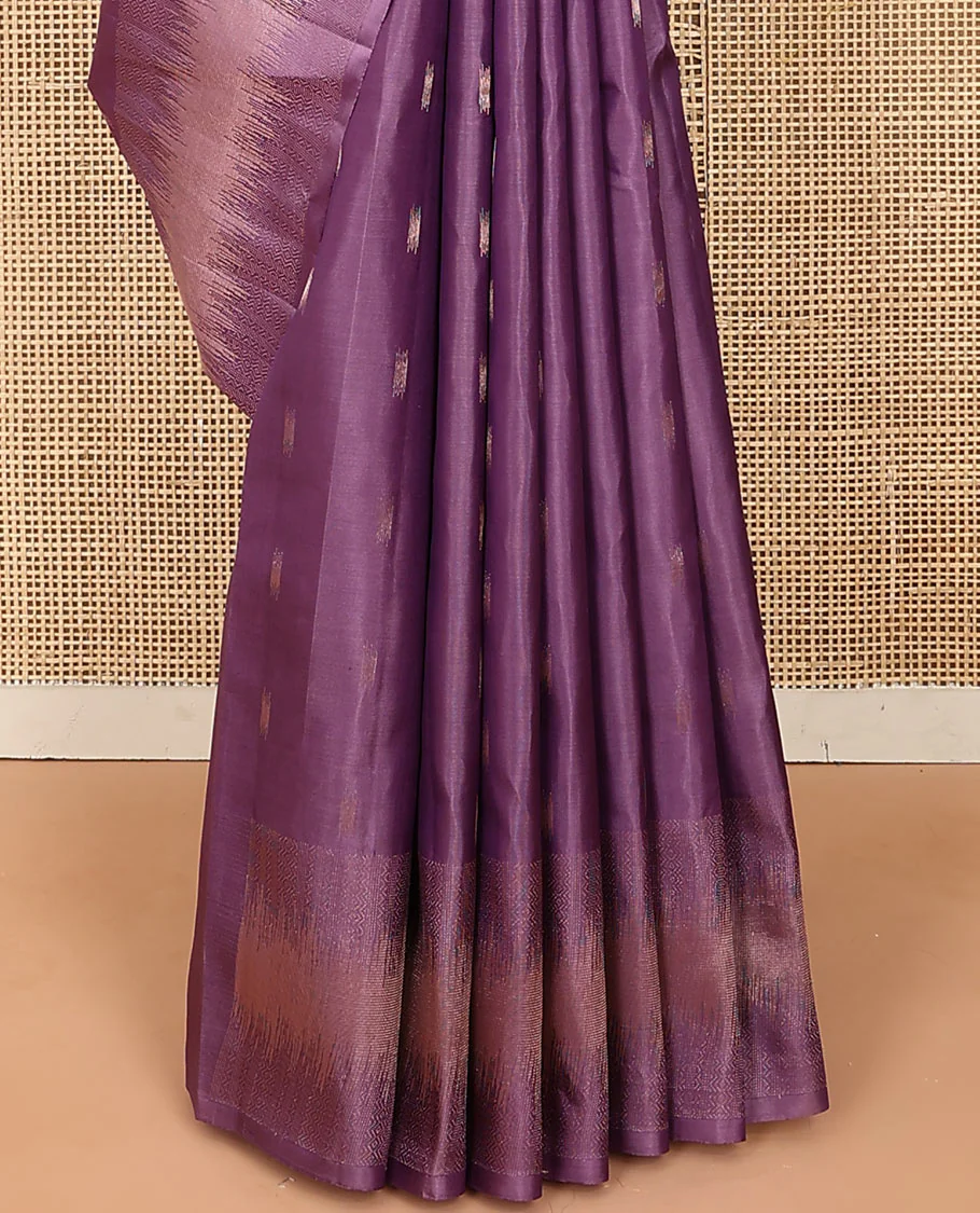 Purple zari buttas Vasundhara silk saree, self-border, and pallu of geometric designs - Image 4