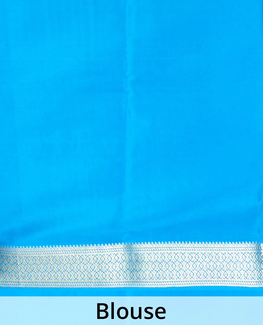Purple zari checked Mysore silk saree with contrast traditional zari woven borders of chakra motifs, and pallu of zari geometric designs - Image 5