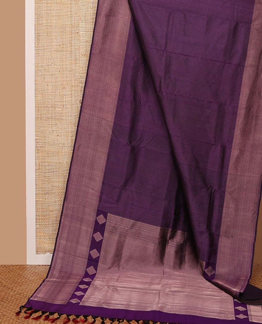 Purple zari striped Vasundhara silk saree, zari border of rekku, kathir, neli, lavangam, kamalam & vanki designs & jaal pallu - Image 3
