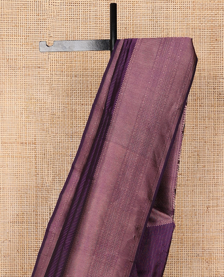 Purple zari striped Vasundhara silk saree, zari border of rekku, kathir, neli, lavangam, kamalam & vanki designs & jaal pallu - Image 4