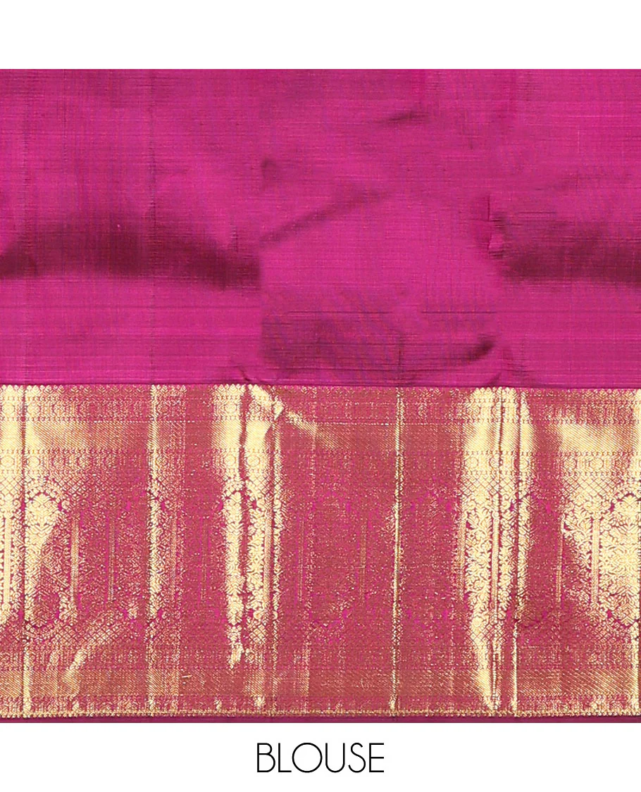 Purple zari stripes and buttas Kanchipuram silk saree, zari border of thilakam, poun, and MUghal-style floral designs, and pallu steeped with manga motifs - Image 6