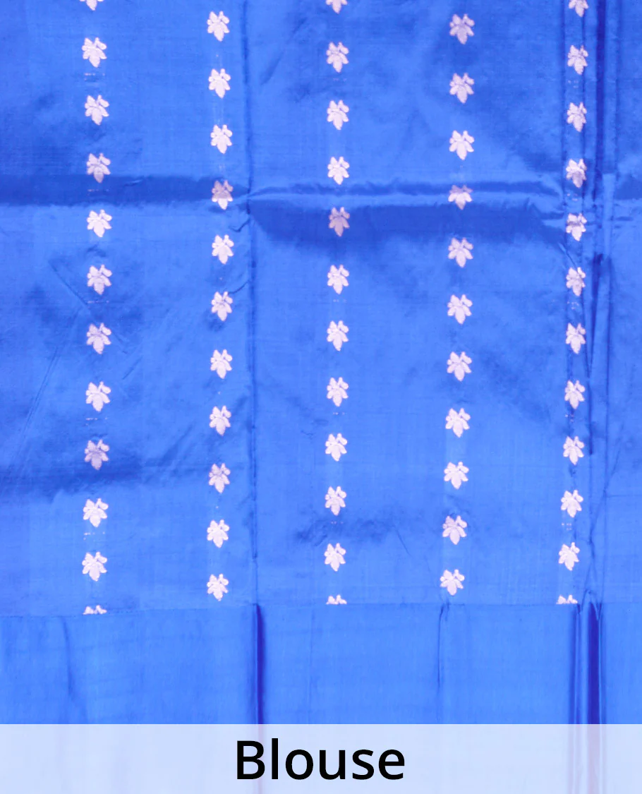 Ramar blue zari buttas Banarasi kathan silk saree, contrast traditional zari floral creeper border, and pallu features dobby style buttas - Image 5