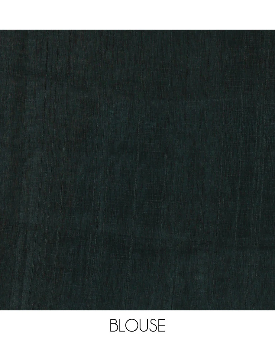 Rama green shibori printed jute cotton saree, contrast plain border, plain pallu with tussels, and contrast plain blouse - Image 4