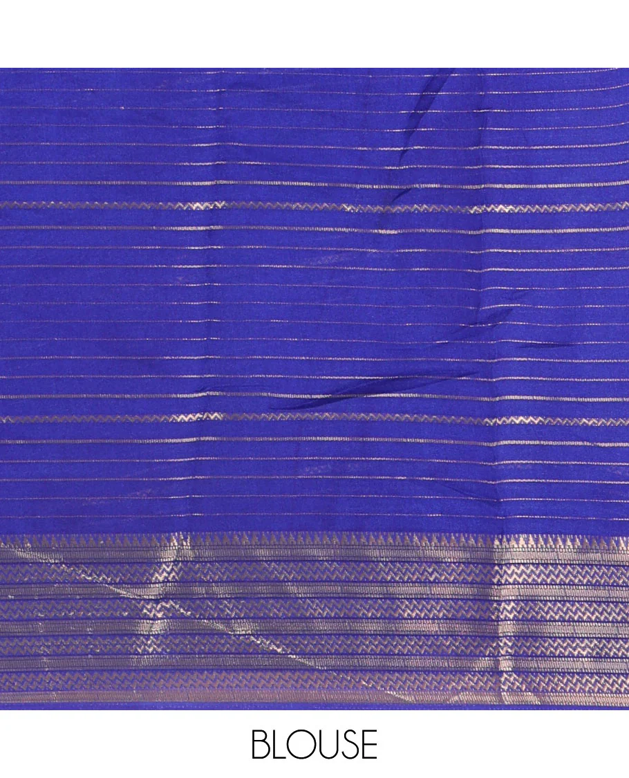 Rama horizontal zari striped moss chiffon saree, contrast traditional zari border, striped pallu, and a contrast zari design blouse - Image 4
