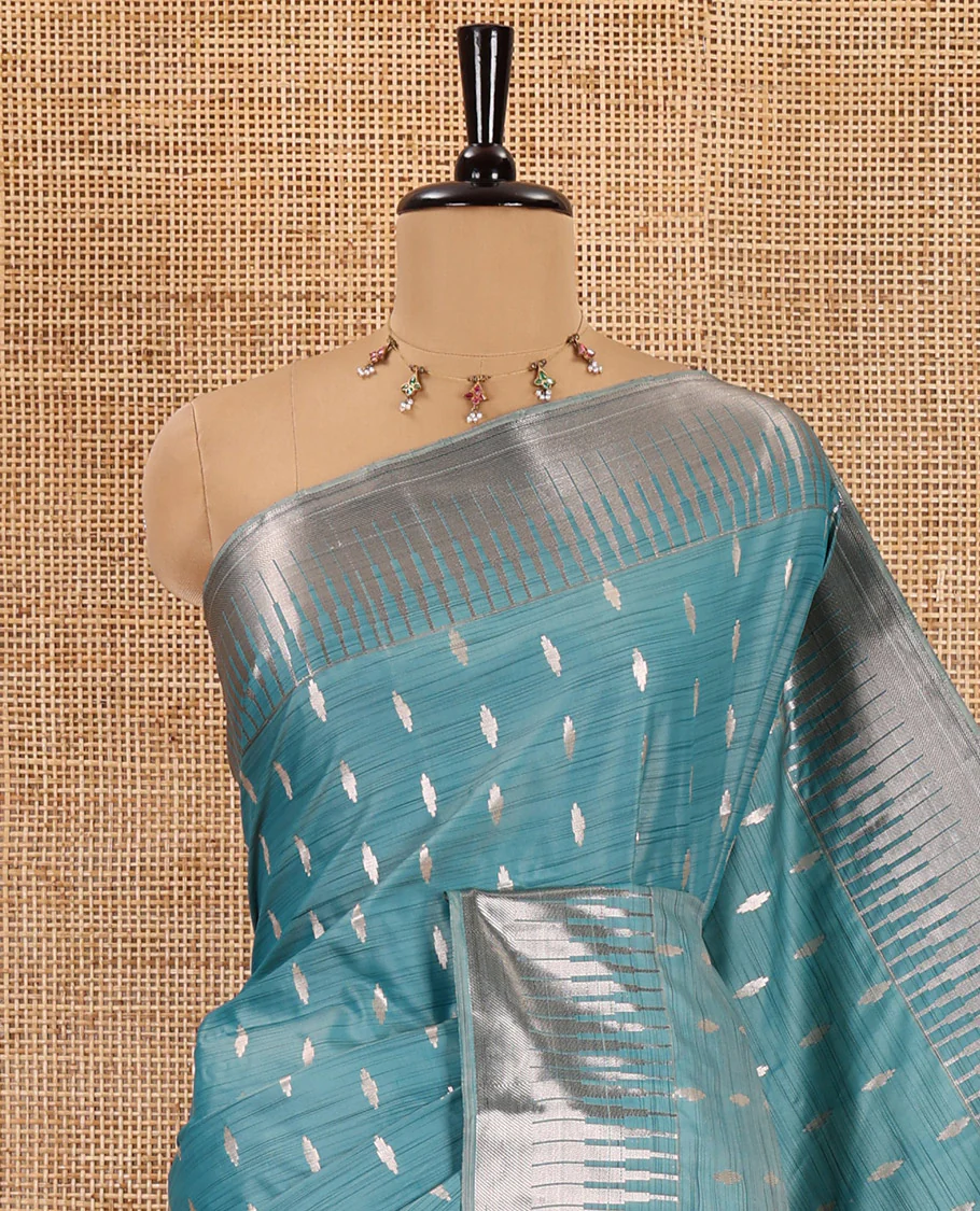 Rama zari buttas woven Luxury soft silk saree, temple zari border, contrast pallu of intricate zari designs, and zari design blouse - Image 2