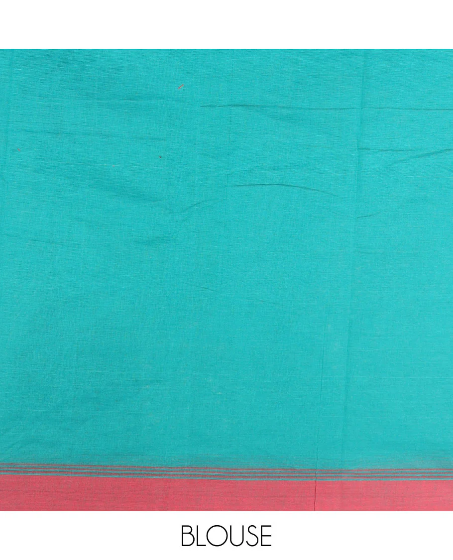 Ramar blue tree buttas kanchi cotton saree, contrast plain border, and floral potted pallu - Image 3