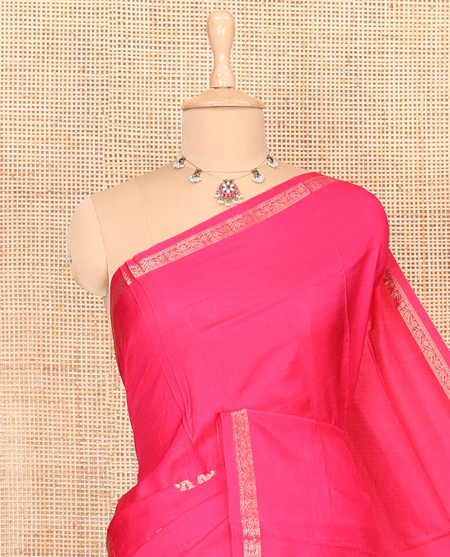 Rani elephant motifs woven Russian silk saree, traditional motifs piping border, zari striped pallu, and a contrast buttas blouse - Image 2