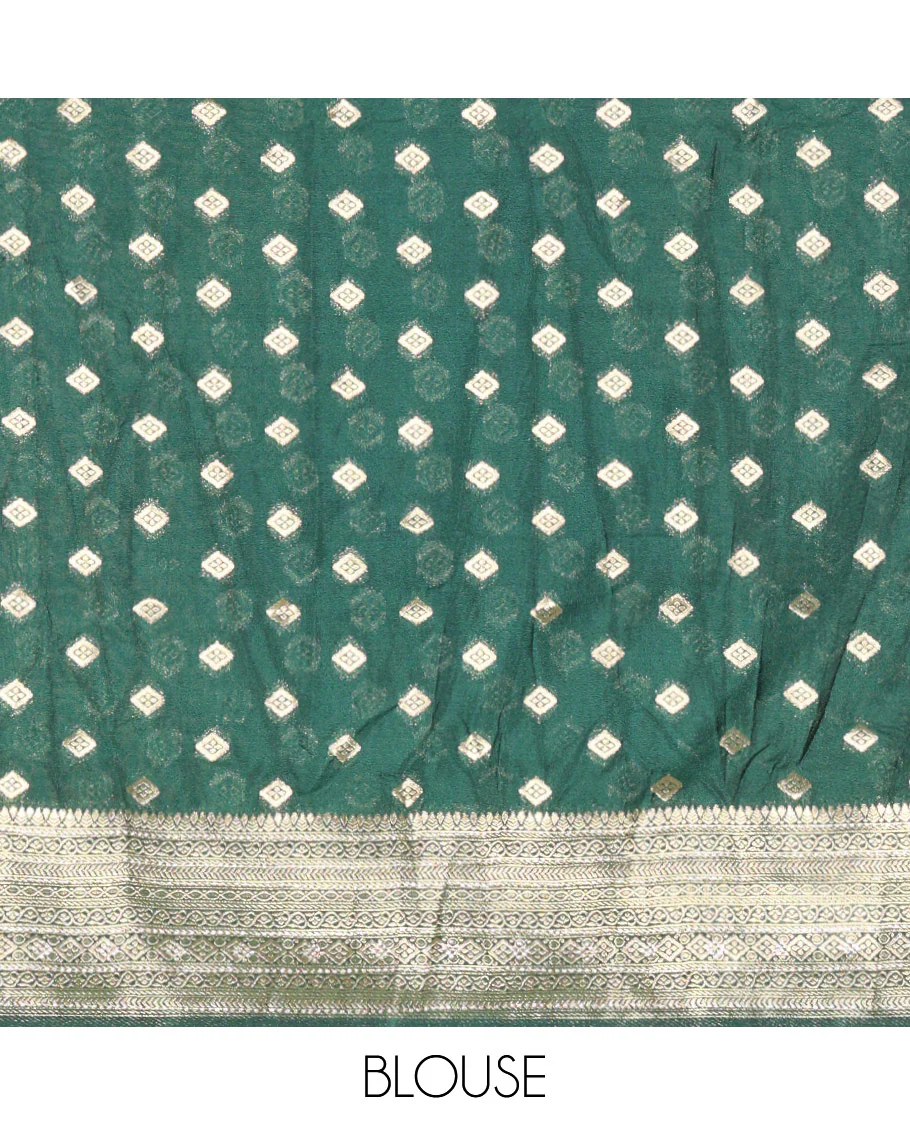 Rani pink Buttas Embroidered Half-Saree with Contrast Traditional Motifs, Embroidered Viscose Georgette Border, Contrast Blouse, Intricately Embroidered Syska Georgette Dhavani, and a Embroidered Belt - Image 4