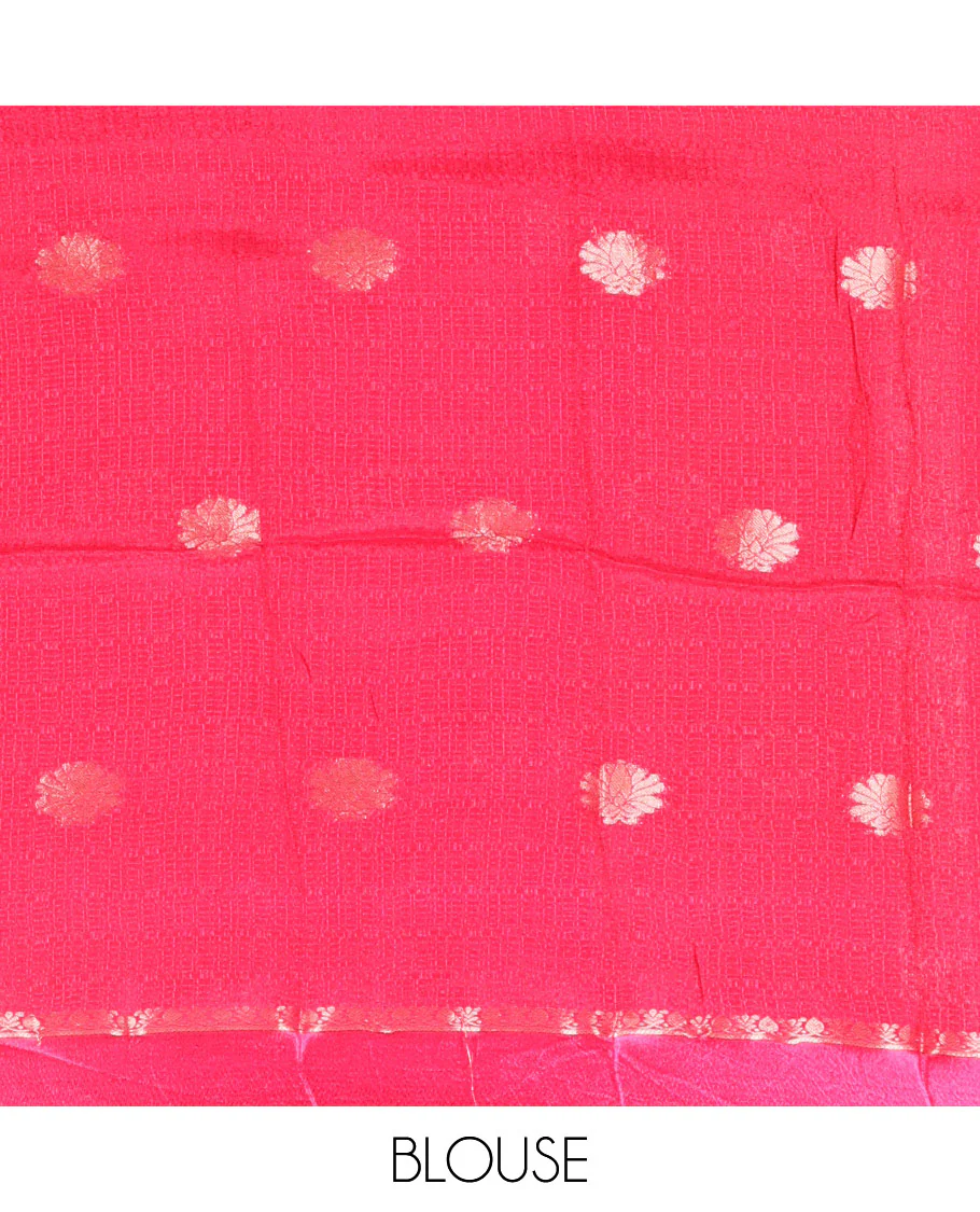 Rani pink floral zari buttas viscose khadi silk saree, traditional zari satin border, floral zari buttas woven pallu, and a matching zari design blouse - Image 4