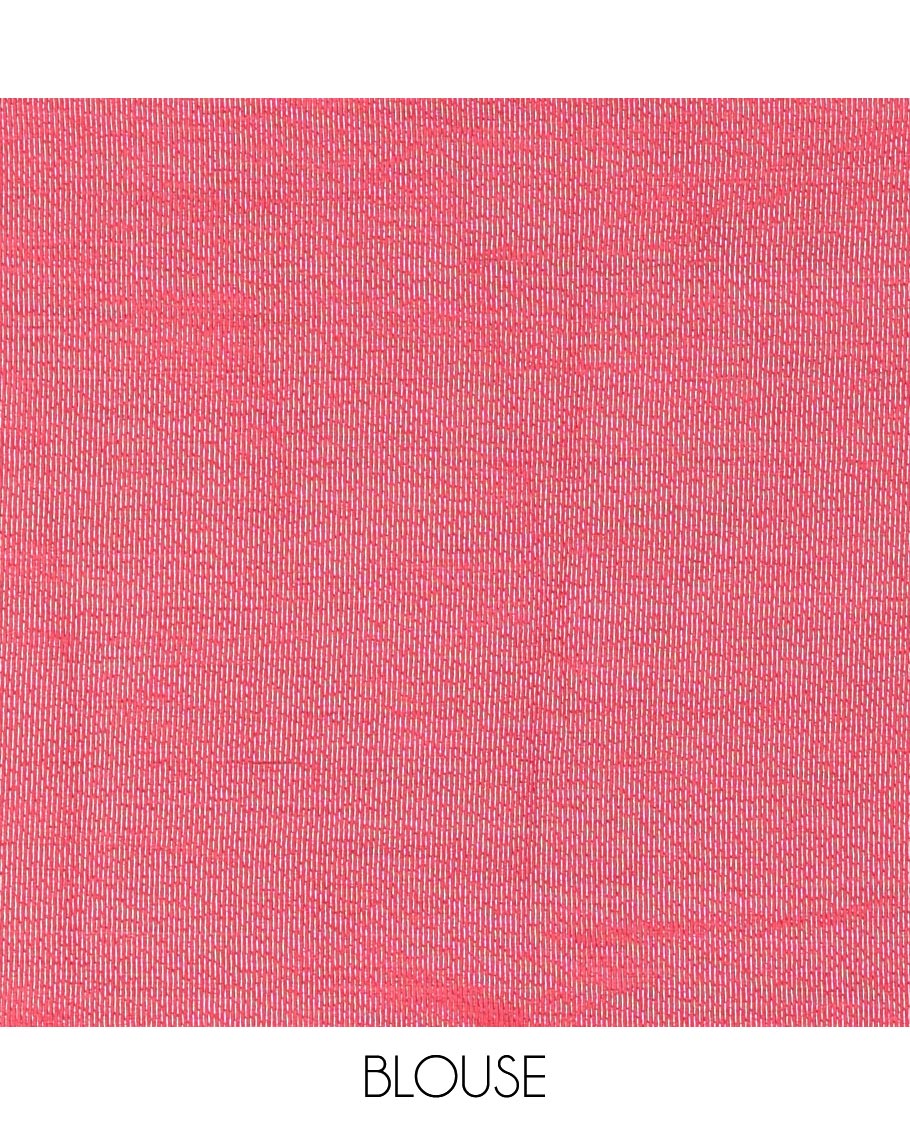 Rani Pink Semi-Tussar Saree Elevated with Gold Zari Stripes and Elegant Paisley Zari Buttas, Featuring a Subtly Shimmering Pallu Adorned with Traditional Zari Designs, and Paired with a Matching Blouse - Image 3