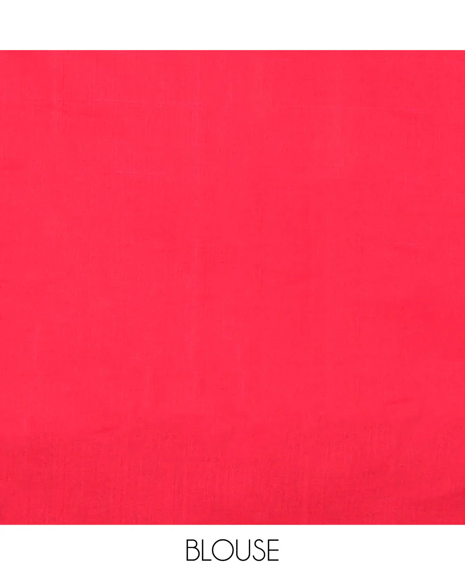 red and black argyle design ikkat cotton saree with self plain border & argyle design pallu - Image 5