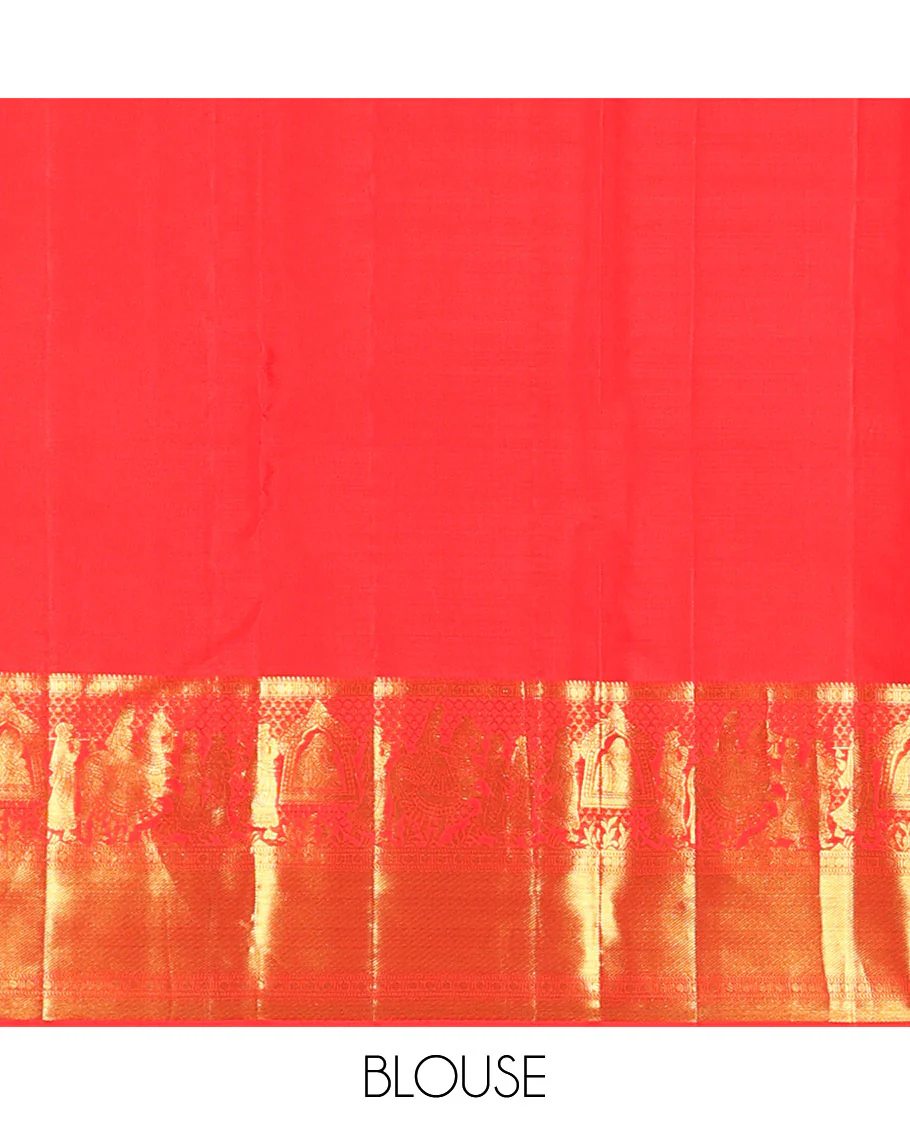 Red annam chakram jacquard Kanchipuram wedding silk saree, wedding-theme woven zari border, and pallu of floral designs - Image 6
