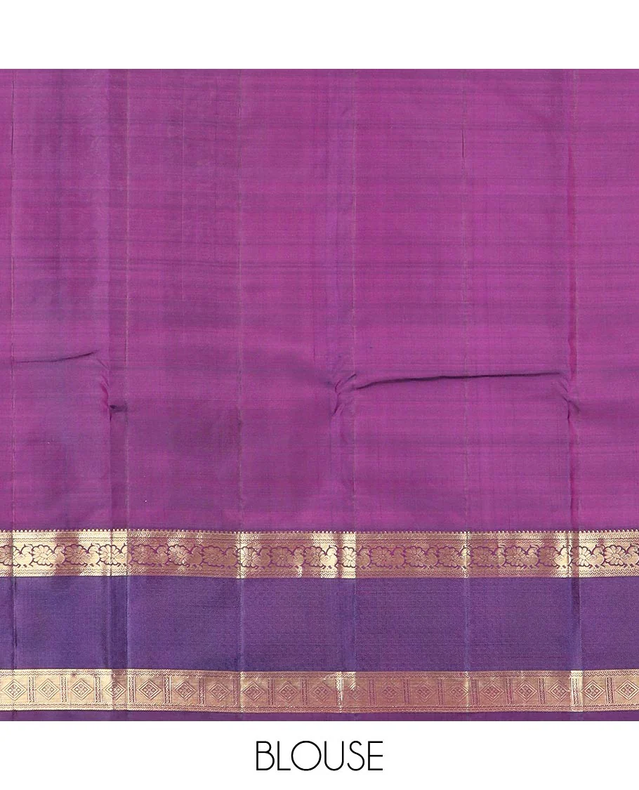 Red buttas and striped Vasundhara silk saree, contrast rettai pettu border of neli, mayil, and diamond designs, and jaal pallu - Image 6