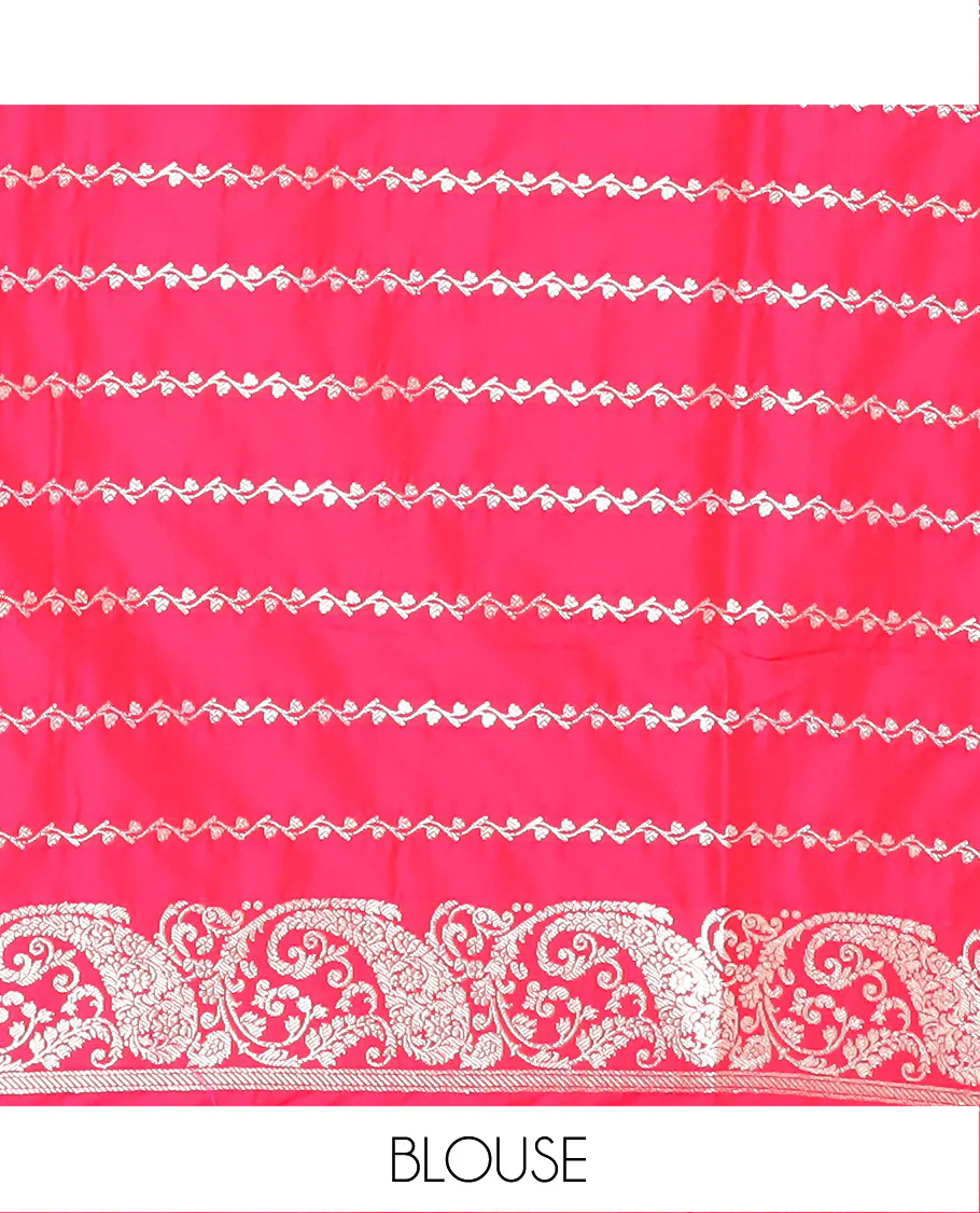 Red buttas banarasi silk saree, floral-paisley design border, and pallu of intricate designs - Image 5
