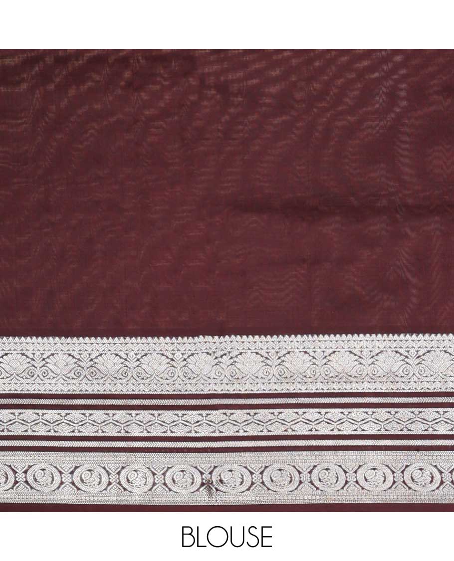 Red checked, motifs venkatagiri silk saree with contrast intricate zari design border & ogee design pallu - Image 6