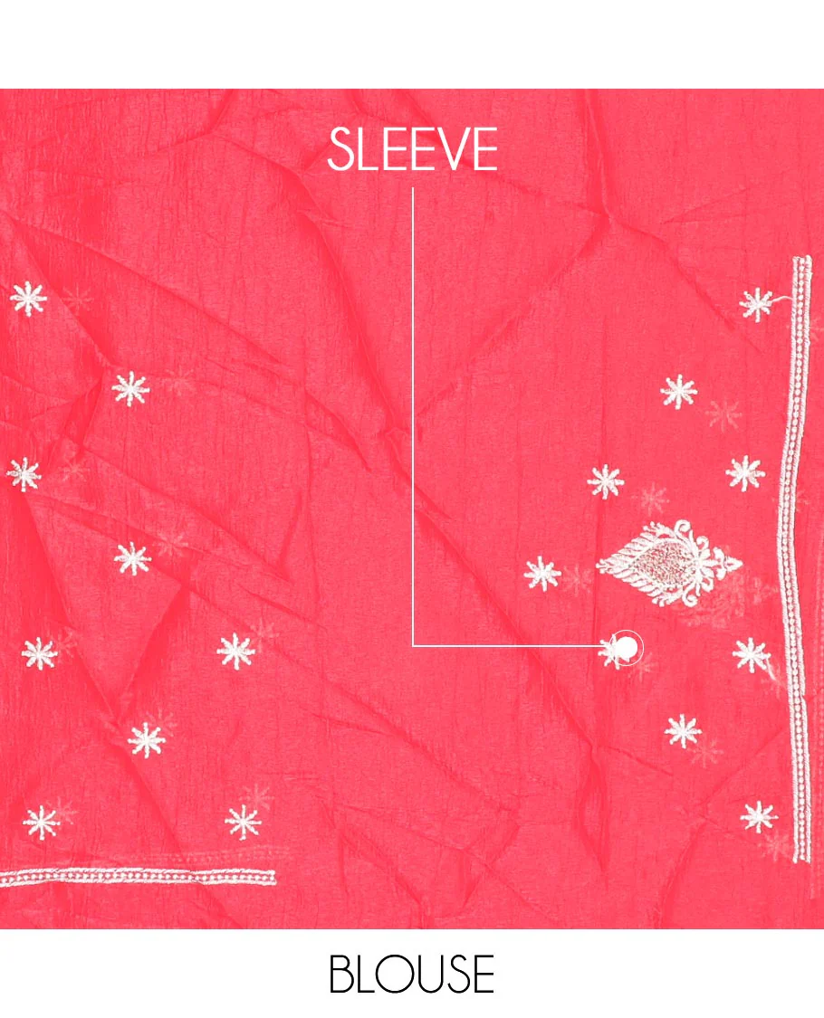 Red designer saree with unique embroidered motifs in micro-stone, intricately embroidered border - Image 3