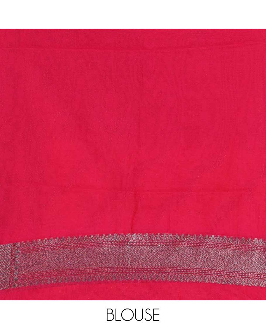 Red diagonal zig-zag floral vine woven fancy saree, zari border, and zari woven pallu - Image 5