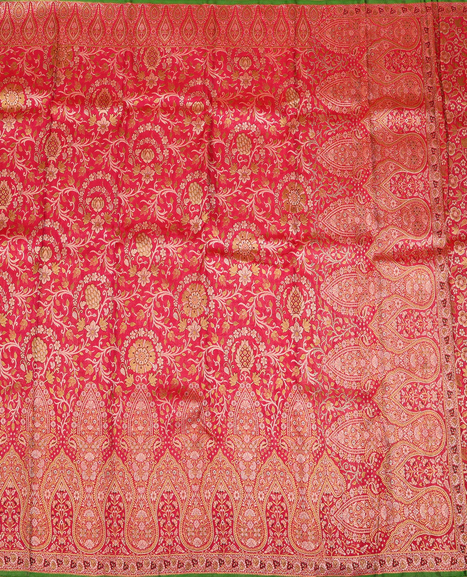 Red floral jaal jacquard Samudrika silk saree, intricate zari border & pallu decked up with floral jaal design - Image 3