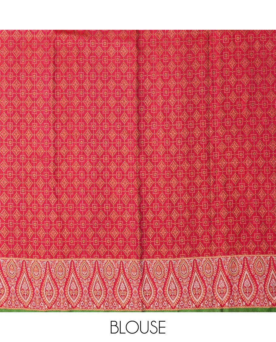 Red floral jaal jacquard Samudrika silk saree, intricate zari border & pallu decked up with floral jaal design - Image 7