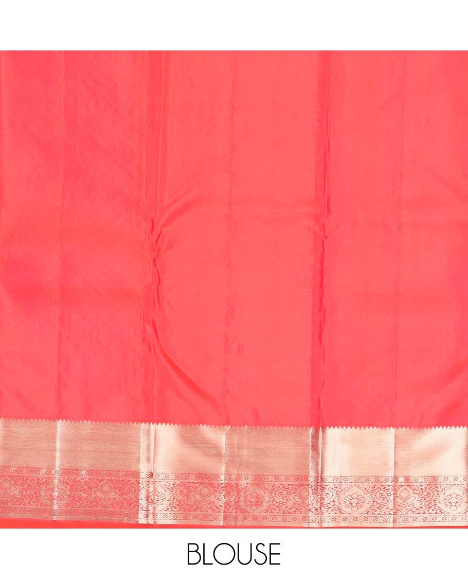 Red floral jaal jacquard wedding silk saree, zari border of traditional designs, and jaal pallu - Image 6
