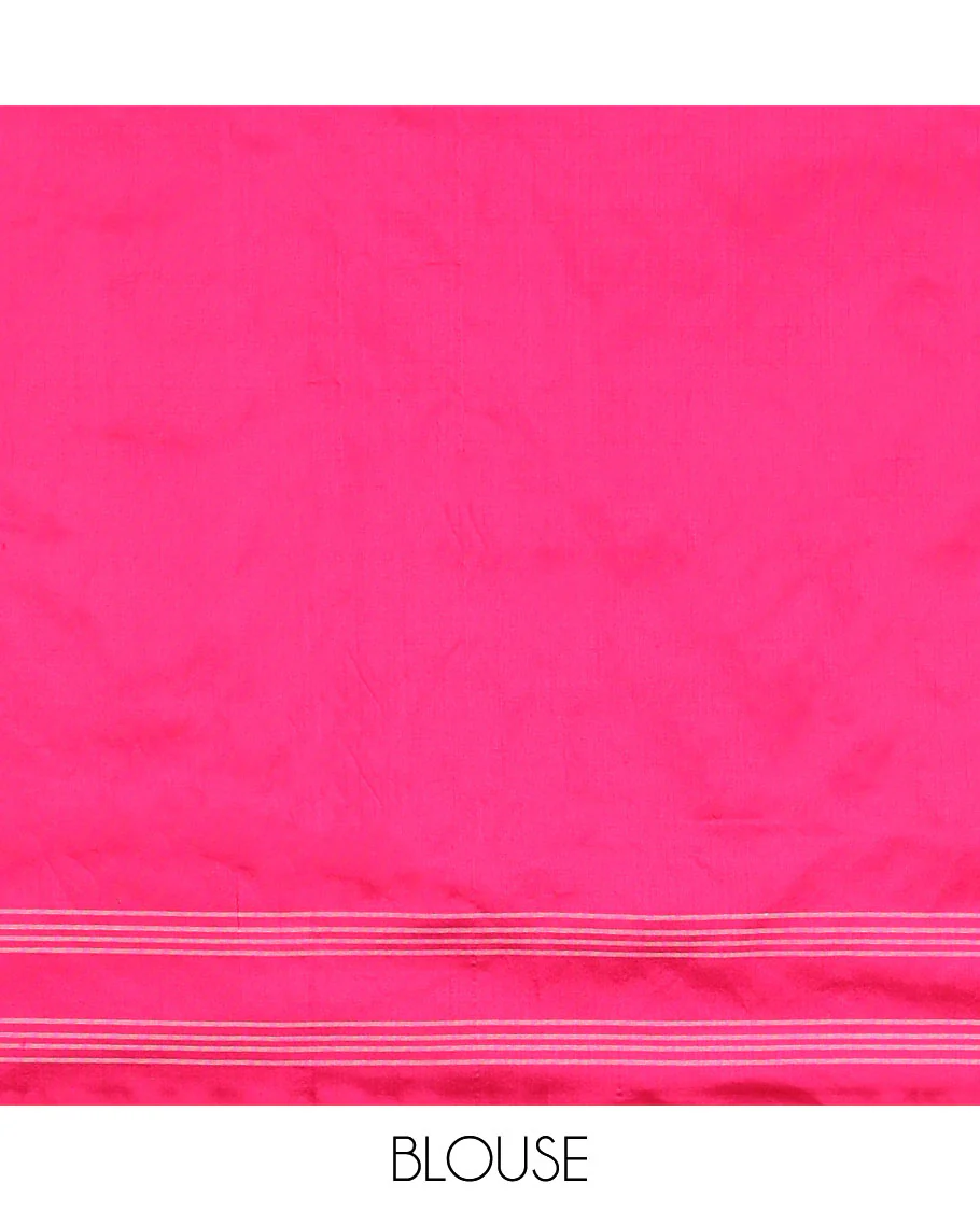 Red floral motifs ikkat saree with self striped border & striped floral design pallu - Image 6