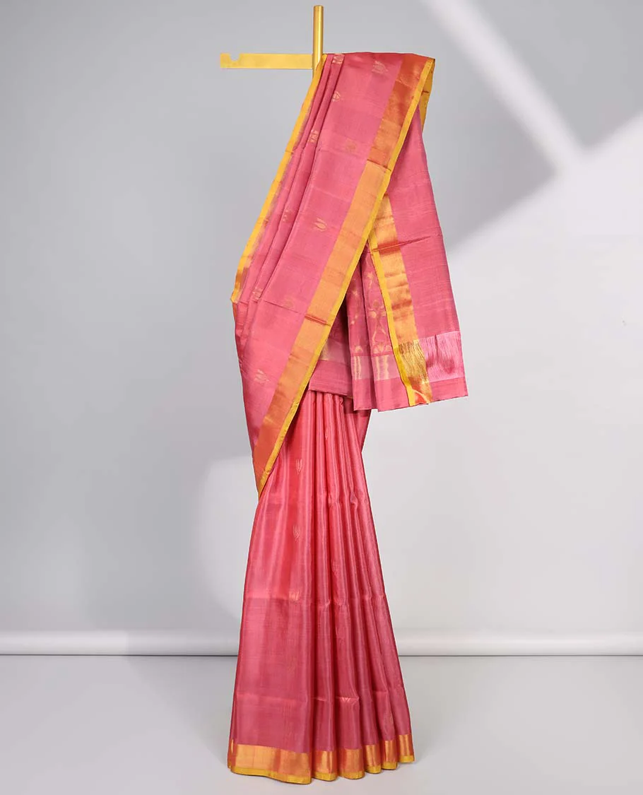 Red floral motifs uppada silk saree with contrast zari border & floral vine design pallu - Image 2