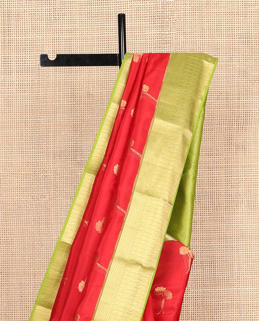 Red floral zari buttas Vasundhara Lite Silk Mix Saree, contrast border & pallu of geometric patterns - Image 4
