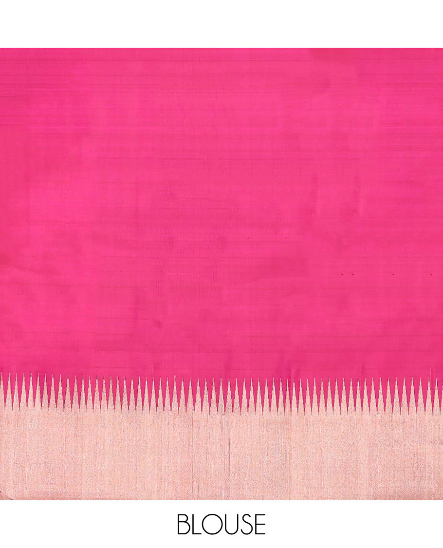Red geometric design kancheepuram silk saree with self zari border & bhavanji pallu - Image 6