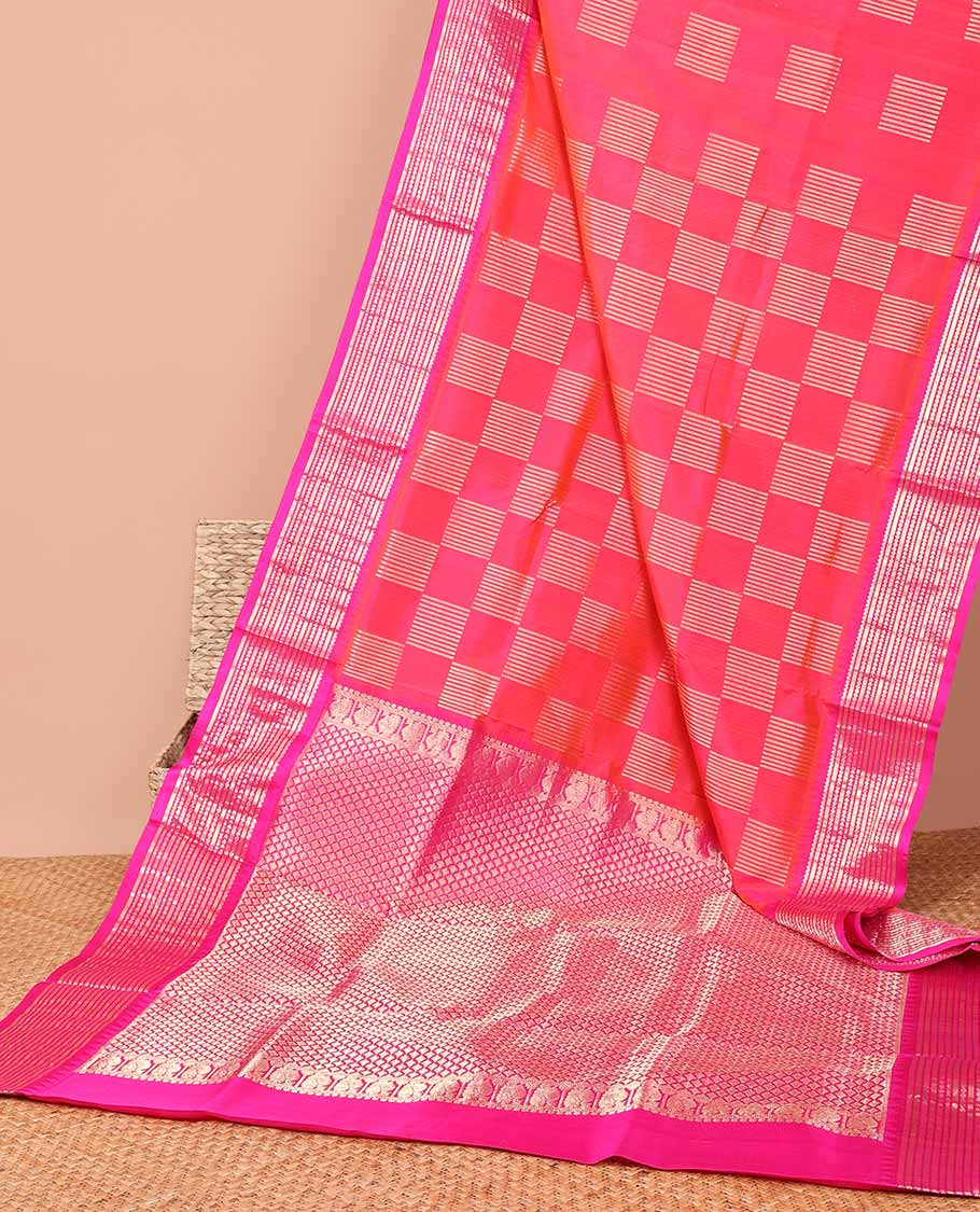 Red geometric design vengatagiri pure silk saree with contrast zari design border & argyle design pallu - Image 3