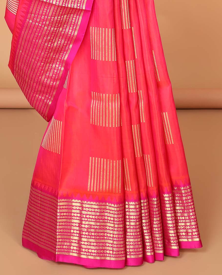 Red geometric design vengatagiri pure silk saree with contrast zari design border & argyle design pallu - Image 5