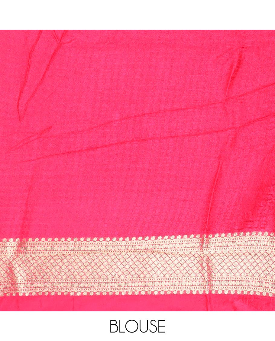 Red geometric semi-banaras dola silk saree with self zari border & argyle pattern, geometric design pallu - Image 5