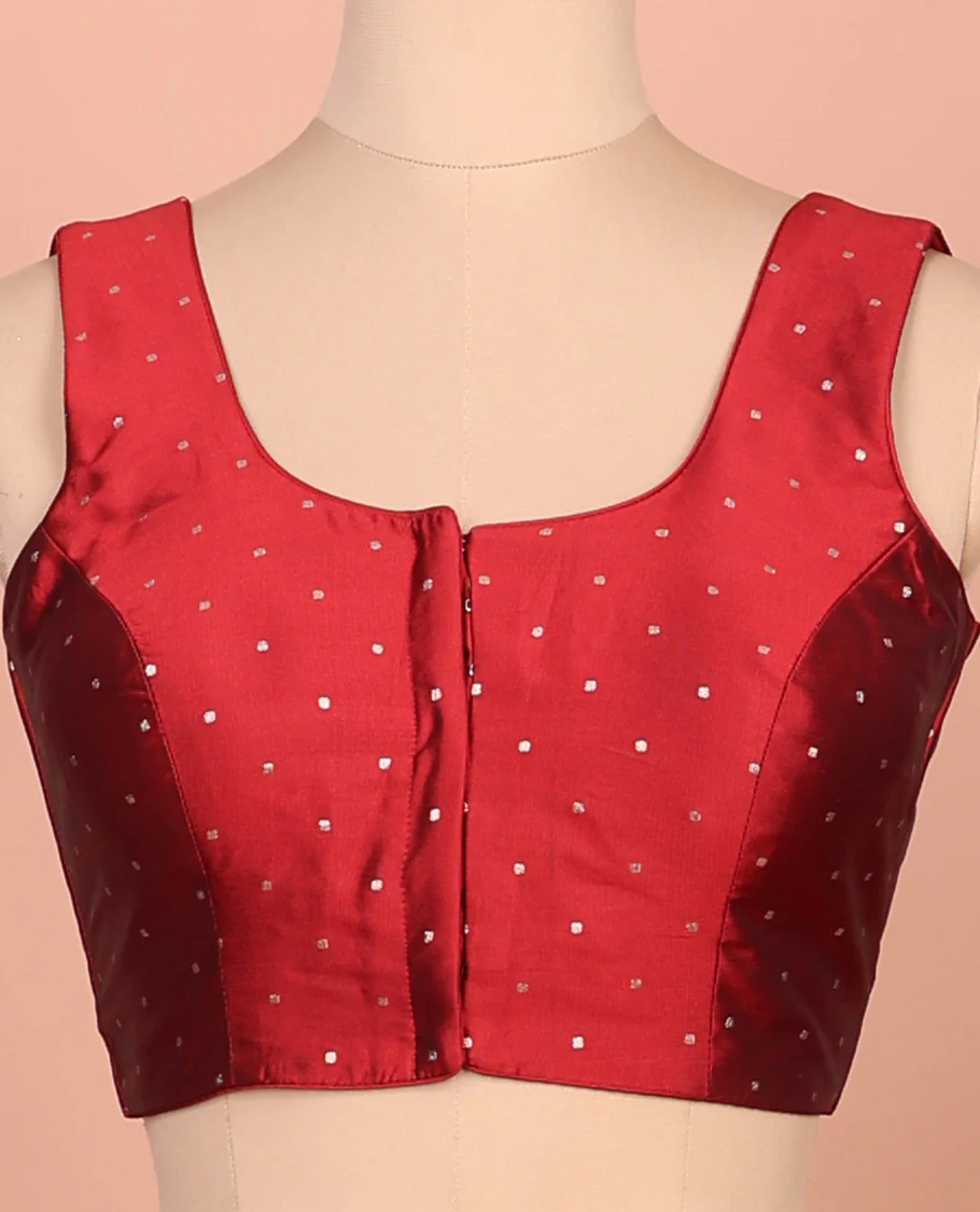 Maroon glitter dotted front and back round necked sleeveless readymade blouse - Image 3