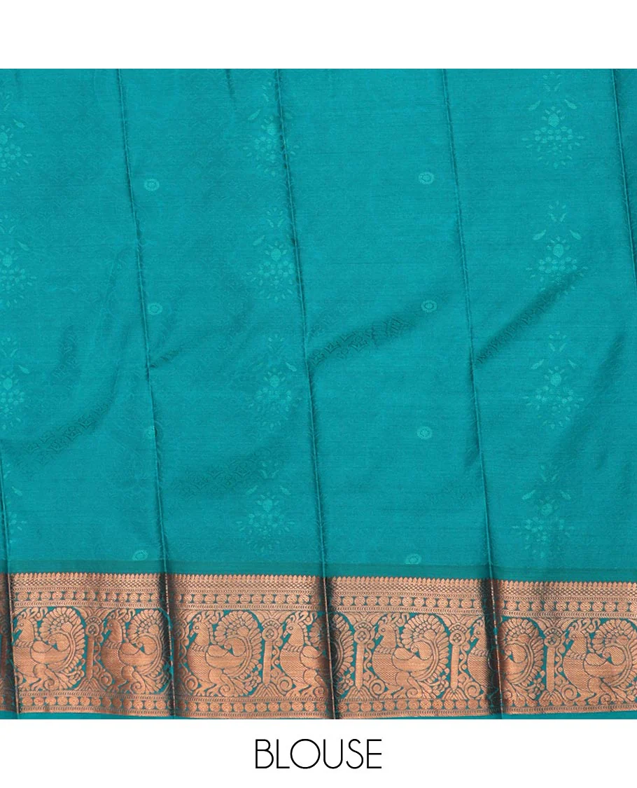 Red jacquard gift saree, contrast traditional zari rettai pettu border, and zari-rich jaal pallu - Image 5