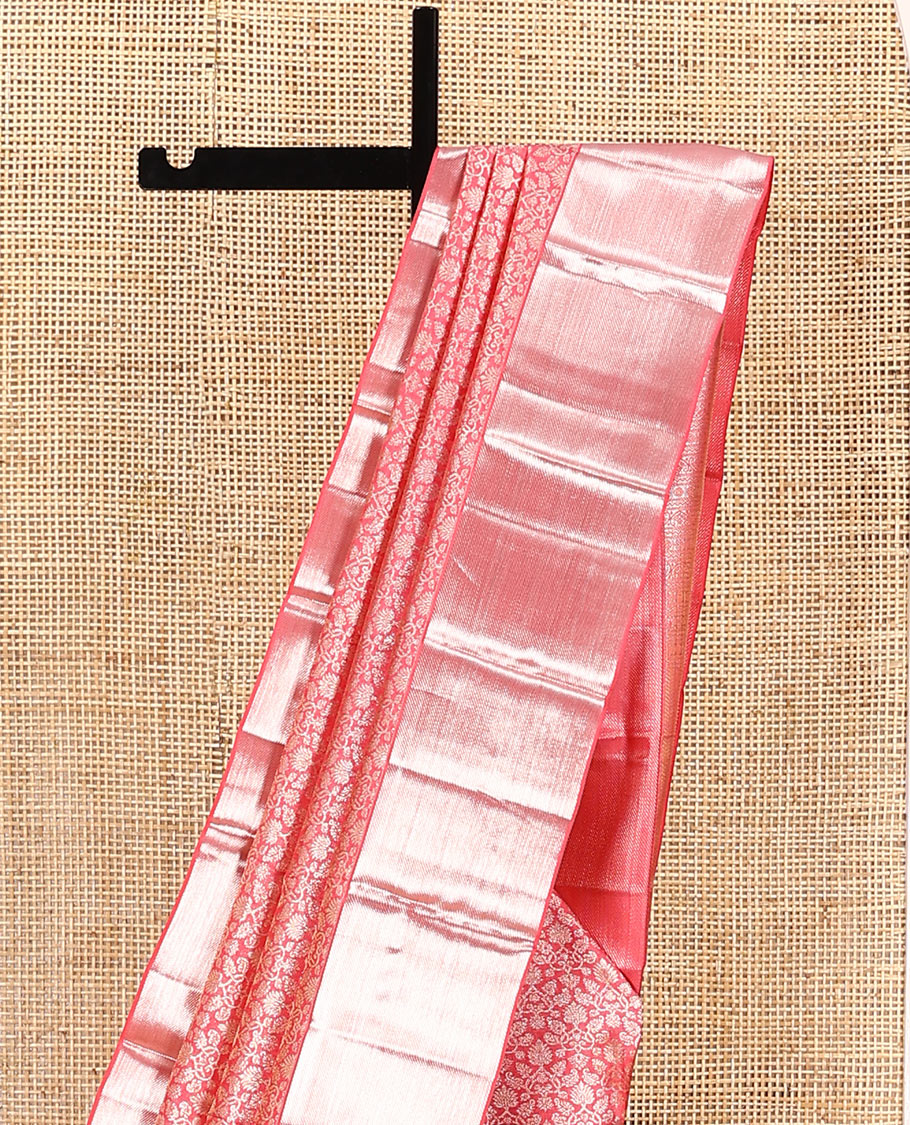 Red jacquard kanchipuram silk saree, zari border, and zari-rich pallu of vanki designs - Image 3