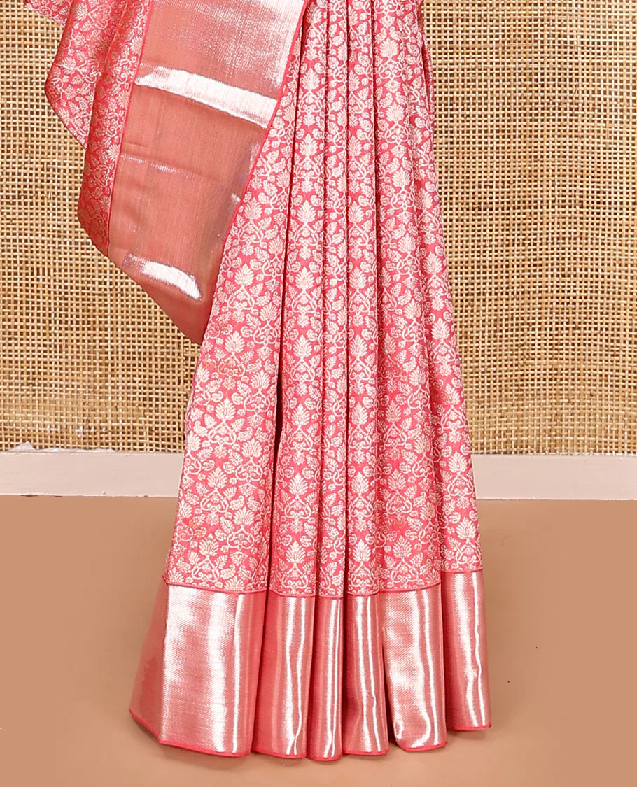 Red jacquard kanchipuram silk saree, zari border, and zari-rich pallu of vanki designs - Image 4