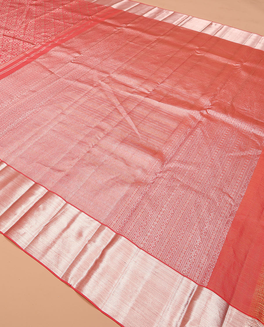 Red jacquard kanchipuram silk saree, zari border, and zari-rich pallu of vanki designs - Image 5