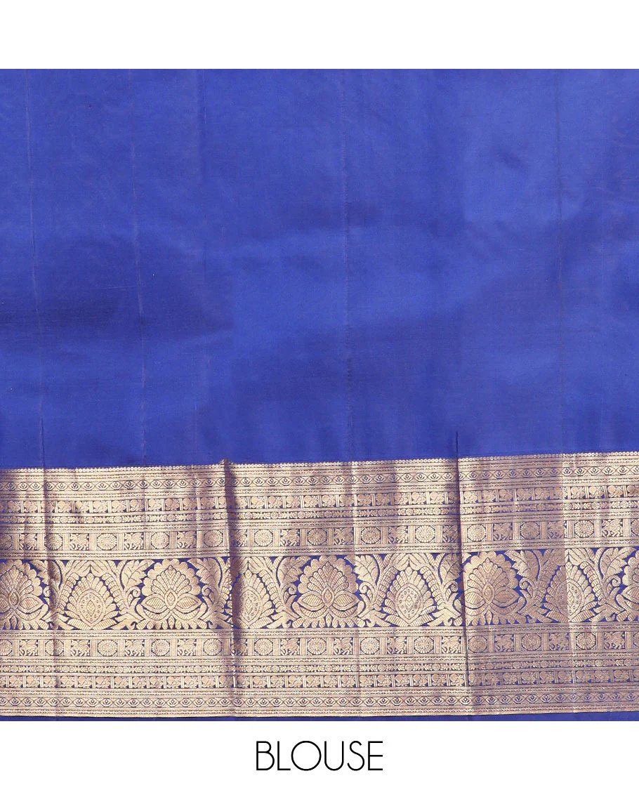 Red jacquard Kanchipuram wedding silk saree, contrast border of banaras, thilakam, neli, mayil, chakram, kuthirai, and floral designs, and pallu of greek key designs - Image 6