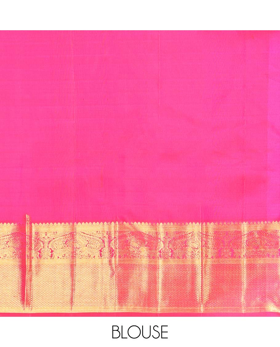 Pink jacquard samudrika silk saree with self intricate zari design border & traditional zari design pallu - Image 6