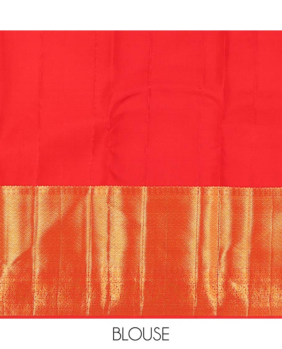 Red jacquard wedding silk saree, zari border of rekku, and paiyaadi kattam, and jaal pallu - Image 6