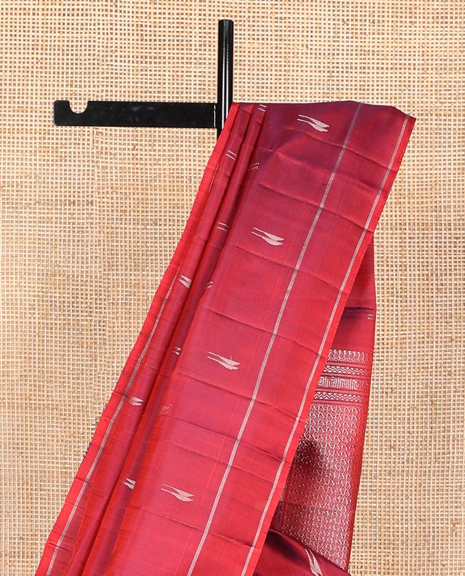 Red malli mokku buttas Mayuri soft silk saree, rettai pettu border, and pallu of manga, neli, Greek key designs - Image 4
