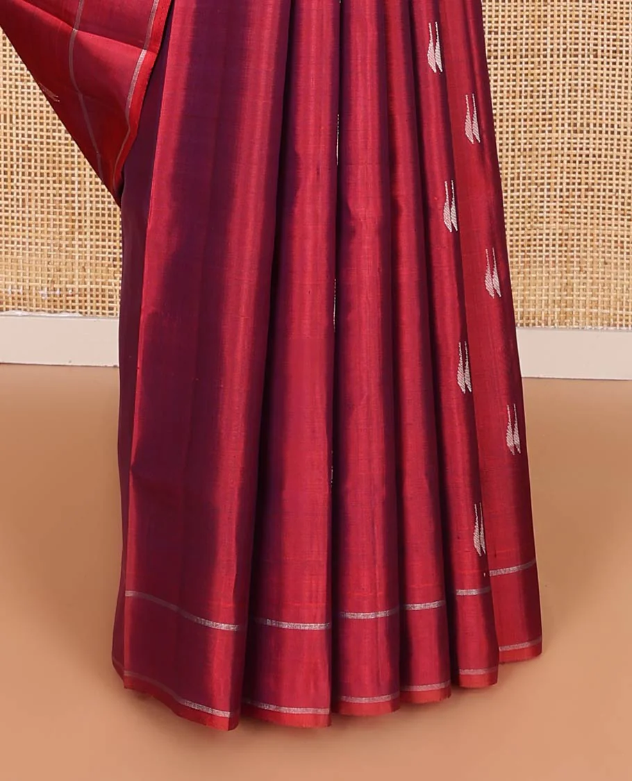 Red malli mokku buttas Mayuri soft silk saree, rettai pettu border, and pallu of manga, neli, Greek key designs - Image 5