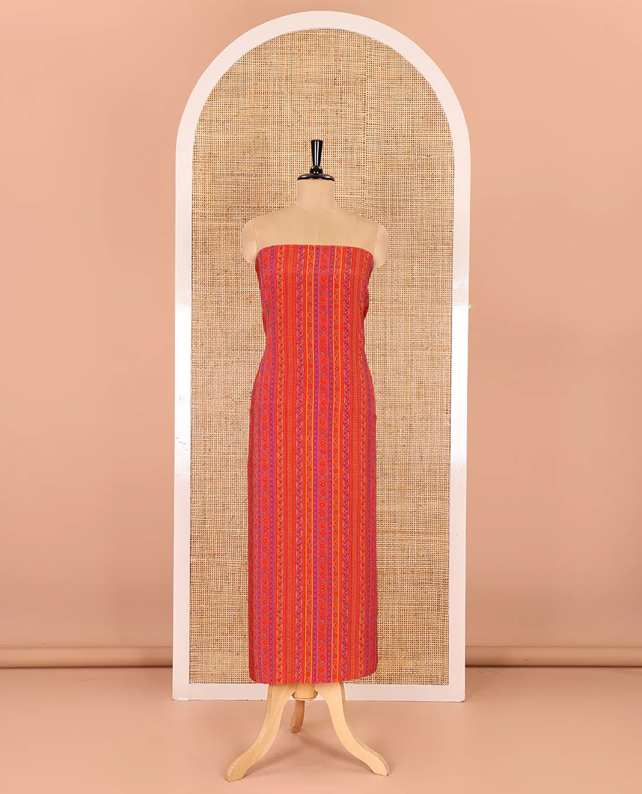 Red material chudidar set, floral-printed Italian crepe top, a plain bottom, and a floral and ogee-patterned printed georgette dupatta - Image 4