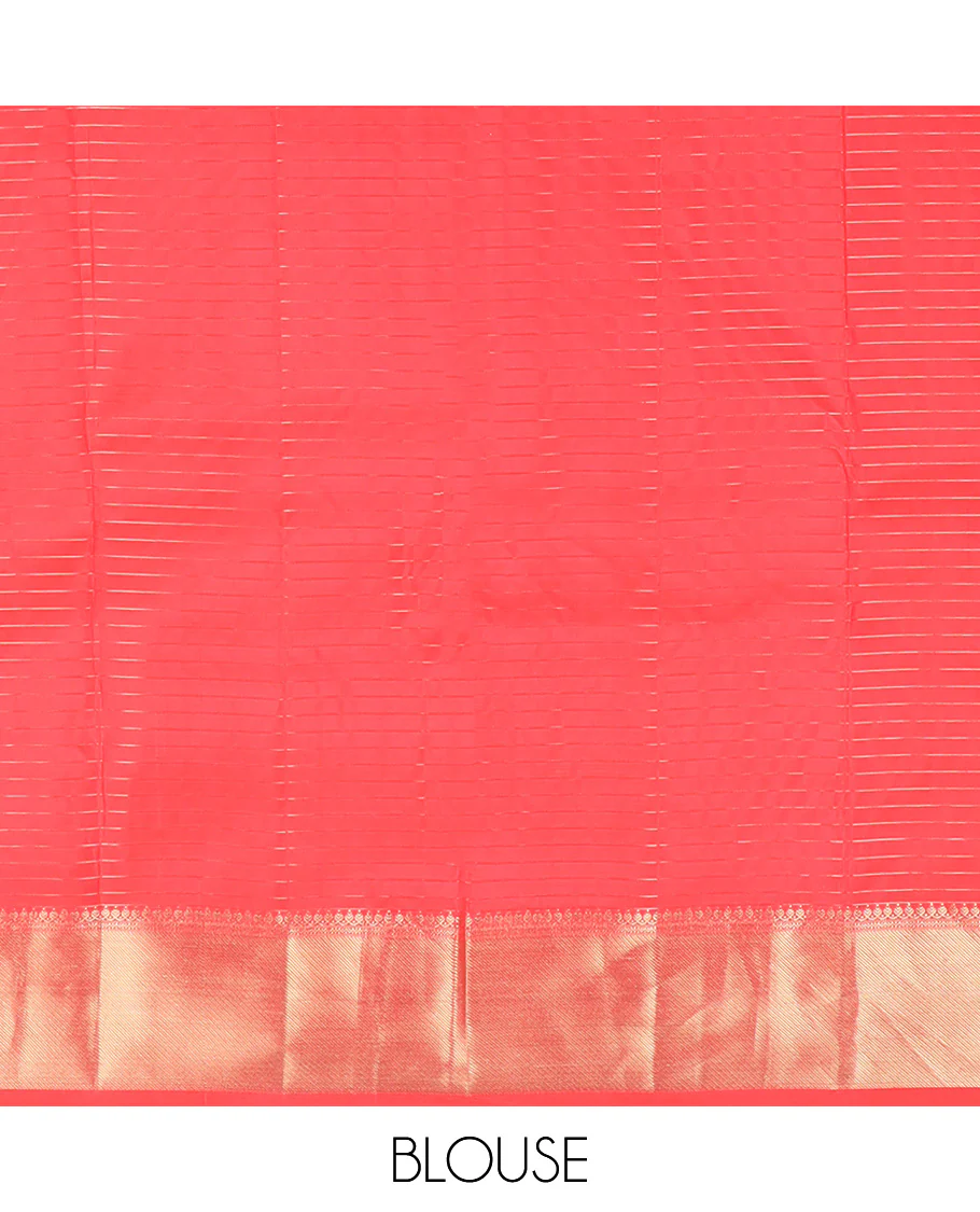 Red micro-checked and buttas Vasundhara silk saree, zari border of thilakam mokku, neli, zari stripes, and kodi visiry designs, and ogee patterned pallu - Image 6