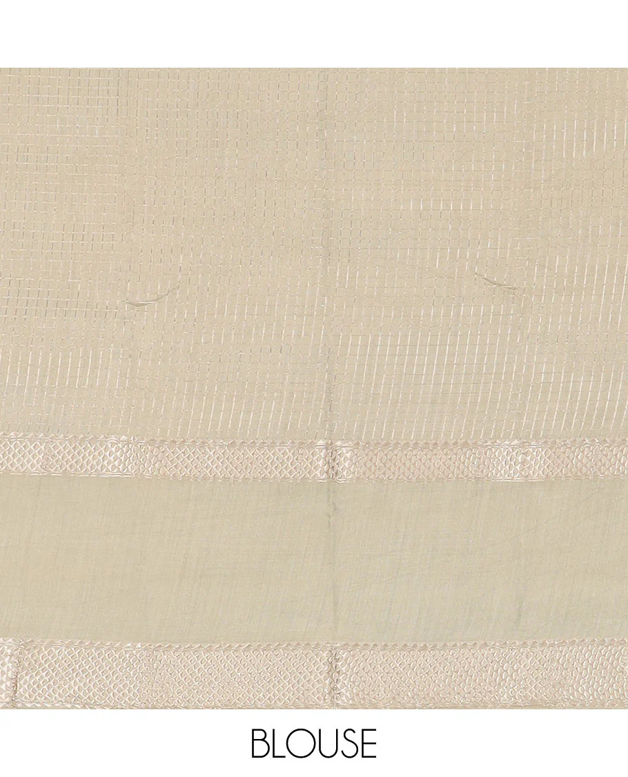 Red micro-checked assam silk saree, contrast traditional zari design border, and zari striped pallu - Image 4