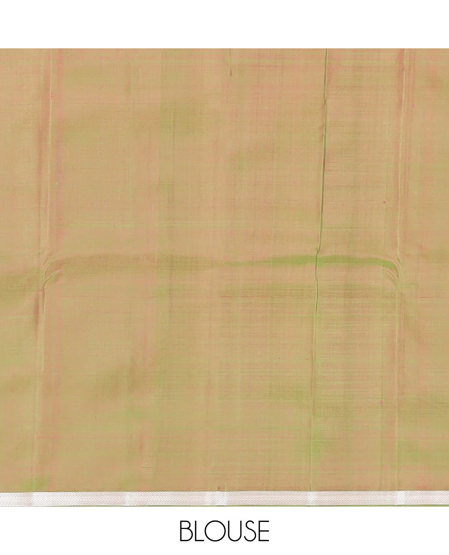 Red micro-checked Kanchipuram silk saree, contrast piping zari border of vanki designs, and striped pallu - Image 6