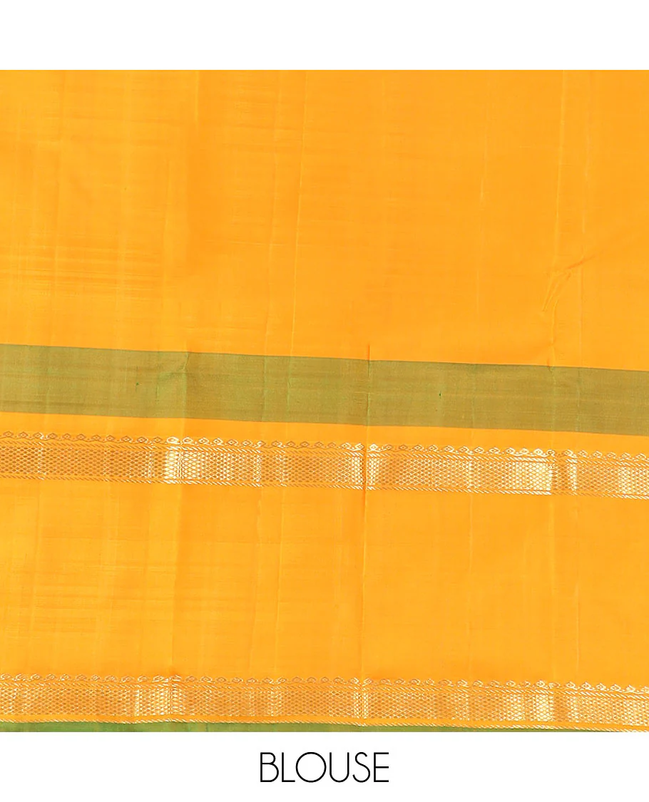 Red micro-checked Kanchipuram silk saree, contrast rettai pettu border of thilakam mokku, banaras, and kuyil kann designs, and zari striped pallu - Image 6