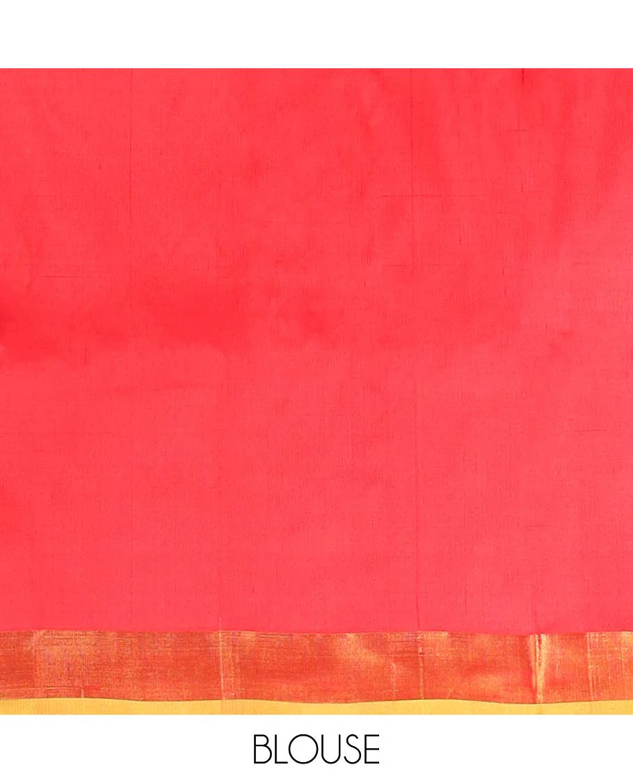 Red motifs uppada silk saree with contrast zari border & floral vine design pallu - Image 5