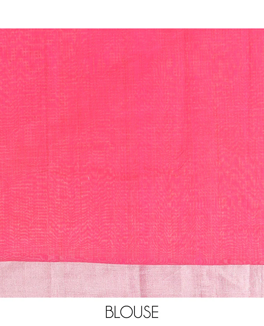 Red parrot motifs chanderi cotton saree with self zari border & striped pallu - Image 5