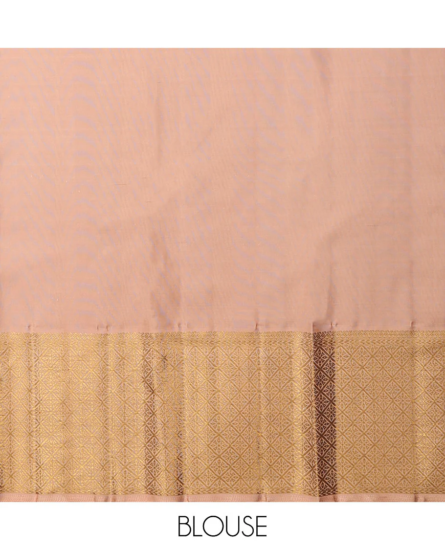 Red pichwai cow jacquard Samudrika silk saree, contrast border of manga mokku,kathir & jaal design & intricate zari woven pallu - Image 7